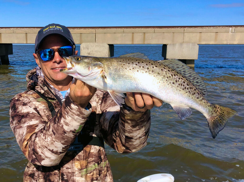 speckled trout caught at Lake Pontchartrain train trestle