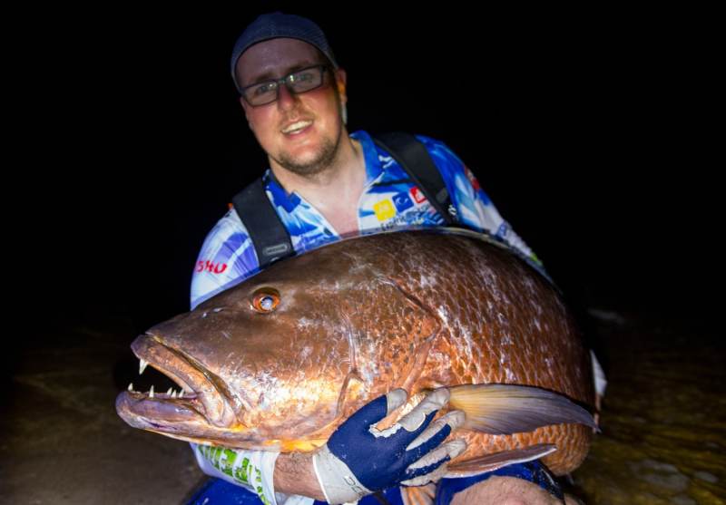 Fishing Gabon on the west African coast - a cubera snapper
