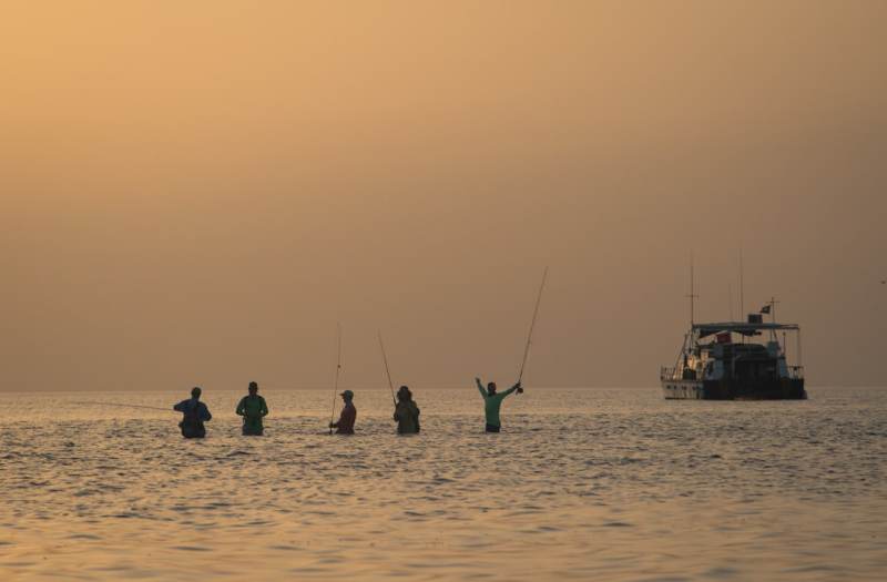 Wading anglers fishing Red Sea