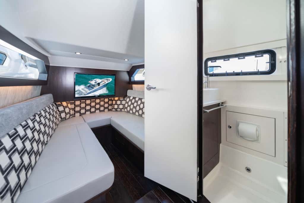 Pursuit S 428's bright cabin