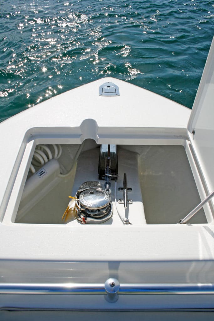 Cobia 261CC center console saltwater fishing boat bow anchor locker