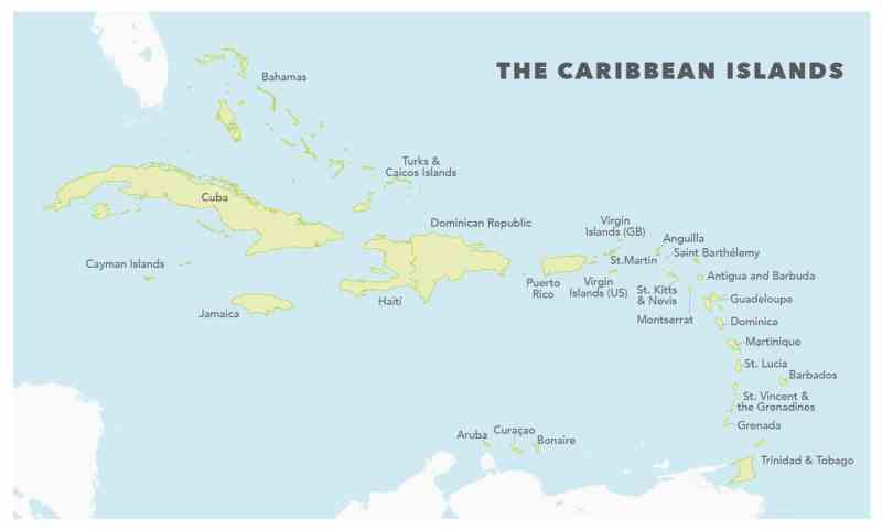 Map showing Caribbean islands