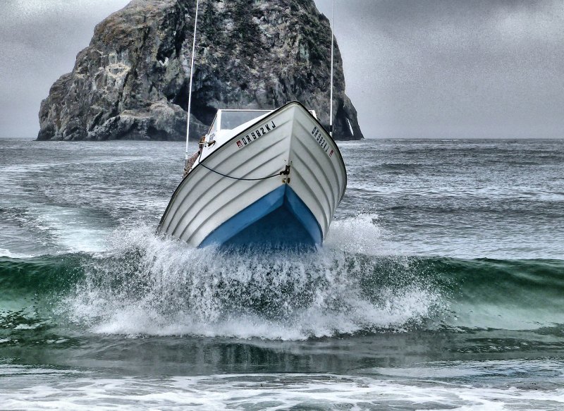 Oregon Wooden Dory Beaching