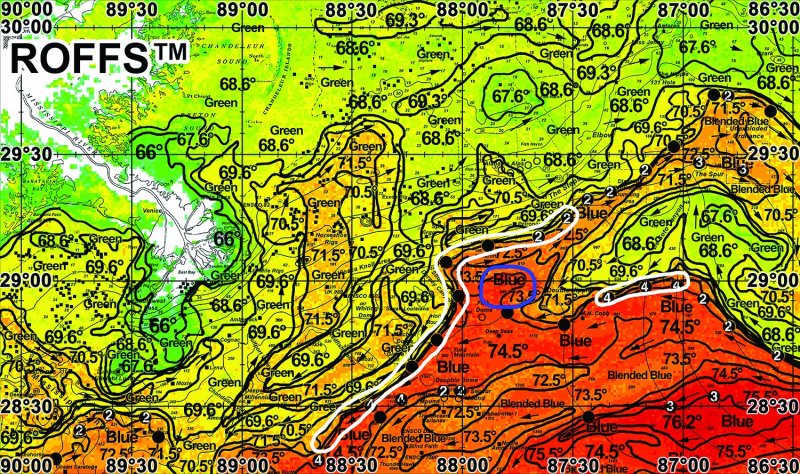 A Roffs ocean fishing forecast map