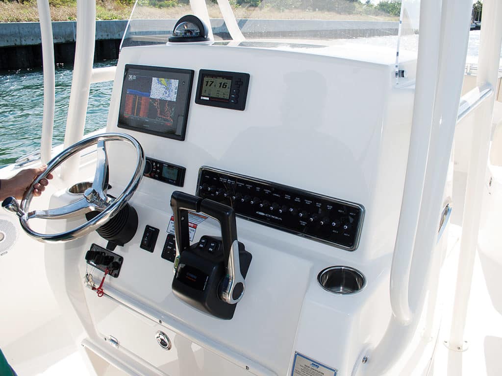 Cobia 261CC center console saltwater fishing boat help panel MFDs