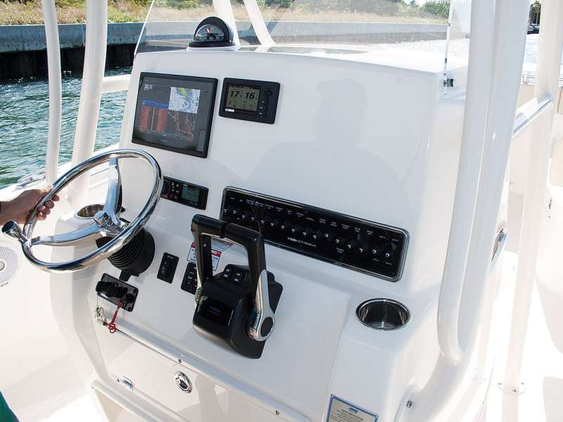 Cobia 261CC center console saltwater fishing boat help panel MFDs