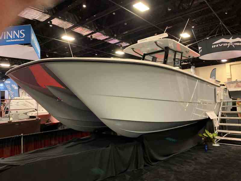Invincible 35 Catamaran in the convention center