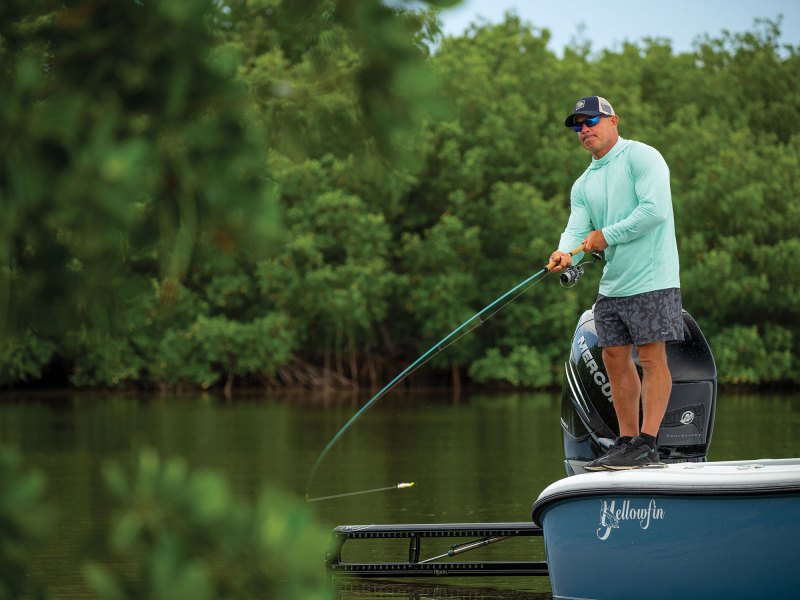 SPF624-Skinny99-Skip-Cast Angler using a skip cast