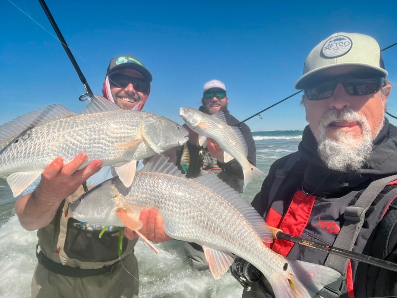 Lead-triple-with-ASA-Mike-Waine surf fishing for red drum