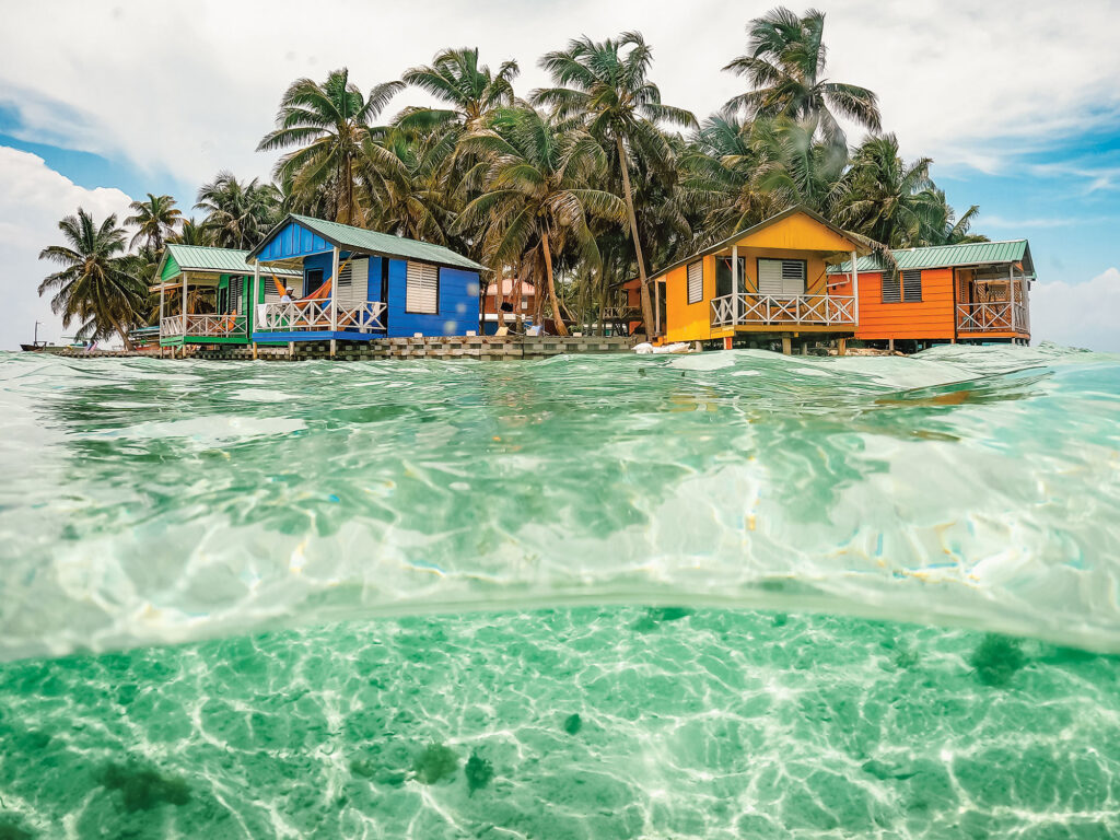 Overwater bungalows in Belize